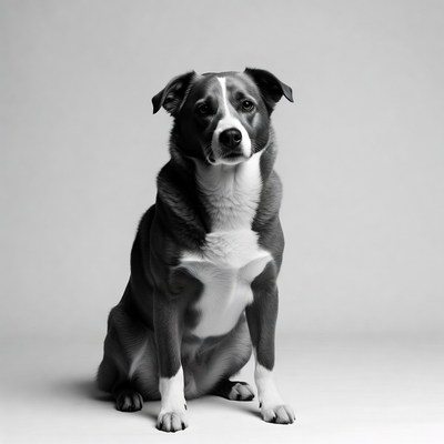 Black and white dog sitting