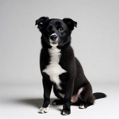 Black puppy sitting on white background