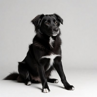 Black dog sitting on white background