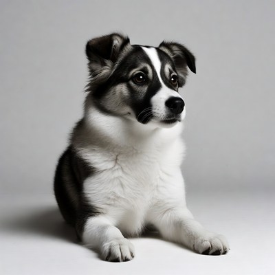 Black and white puppy sitting