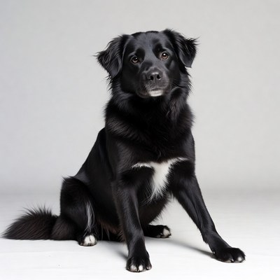 Black dog sitting on white background