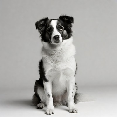 Border Collie sitting on gray background