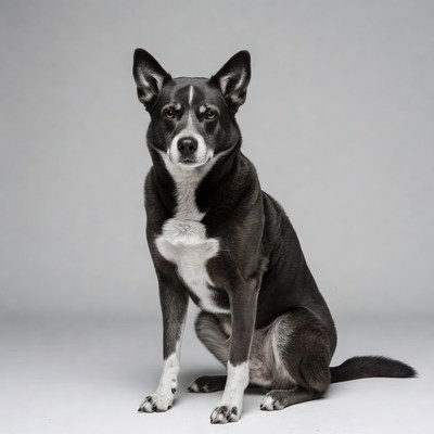 Black and white dog sitting