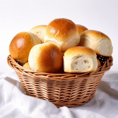 Fresh Dinner Rolls in Wicker Basket