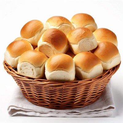 Fresh Dinner Rolls in Wicker Basket