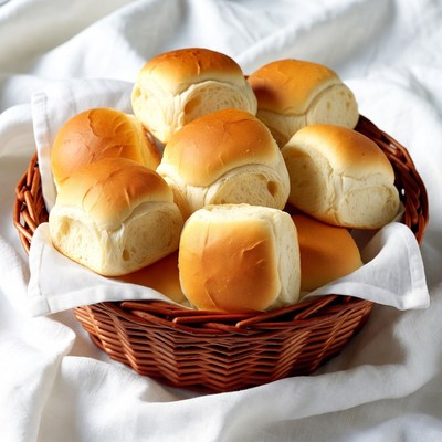 Fresh Dinner Rolls in Wicker Basket