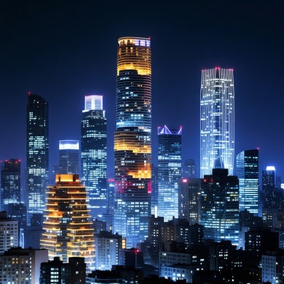 Vibrant Nighttime City Skyline
