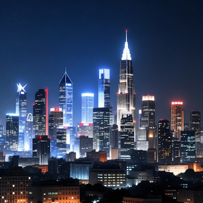Vibrant Nighttime City Skyline