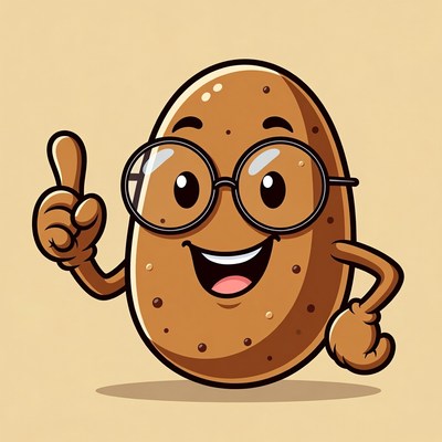 Cartoon Potato with Glasses Pointing