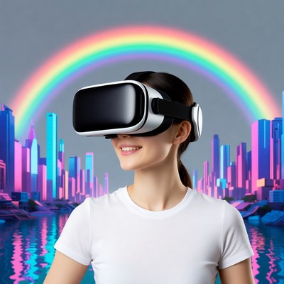 Asian woman wearing VR headset