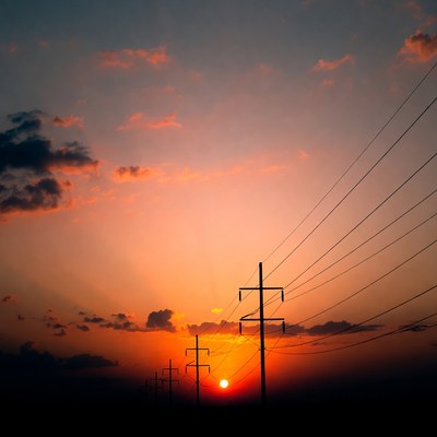 Sunset Behind Power Lines