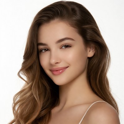 Smiling woman with wavy brown hair