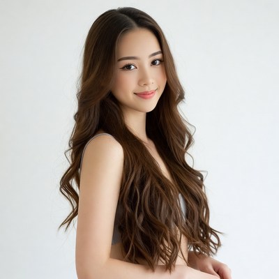Asian woman with long wavy hair