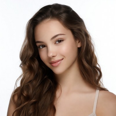 Smiling young woman with wavy brown hair