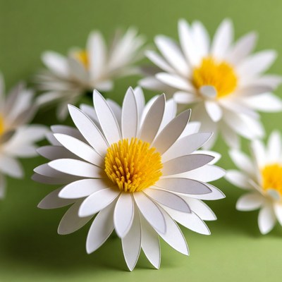 Paper Cutout Daisies on Green Background