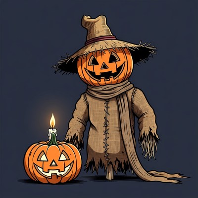 Scarecrow with Jack-o-Lantern Pumpkin