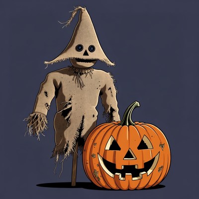 Scarecrow with Jack-o-Lantern Pumpkin