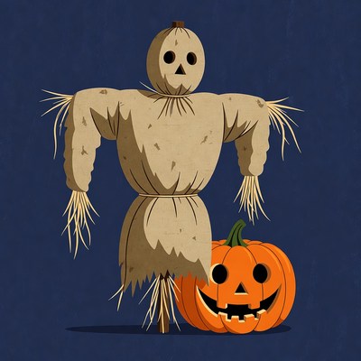 Scarecrow with Jack-o-Lantern Pumpkin