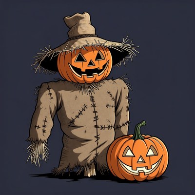 Scarecrow with Jack-o-Lantern Pumpkin