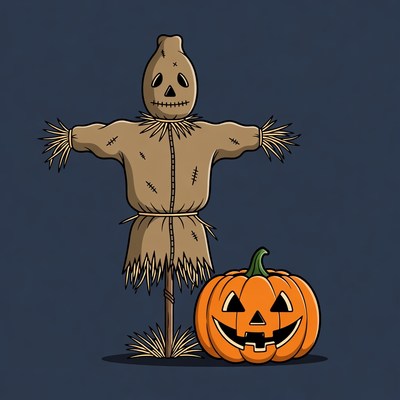 Scarecrow with Jack-o-Lantern Pumpkin