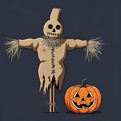 Scarecrow Standing with Jack-o-Lantern