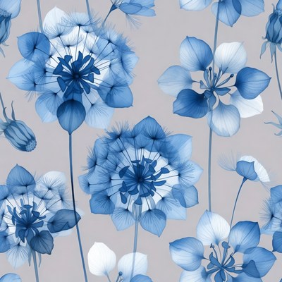 Blue Sea Holly Flowers Seamless Pattern