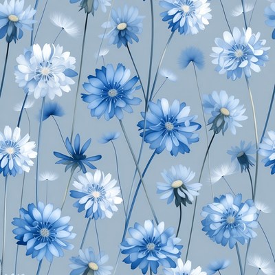 Blue Daisy Flowers Seamless Pattern