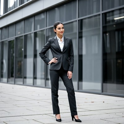 Asian woman in black business suit