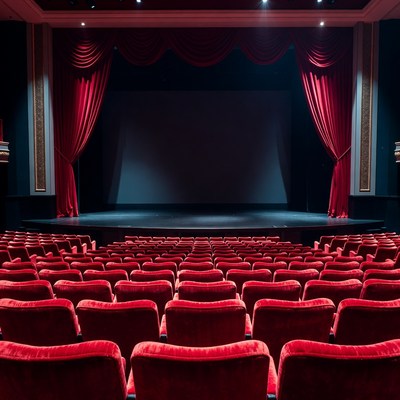 Empty Red Theater with Stage Curtains