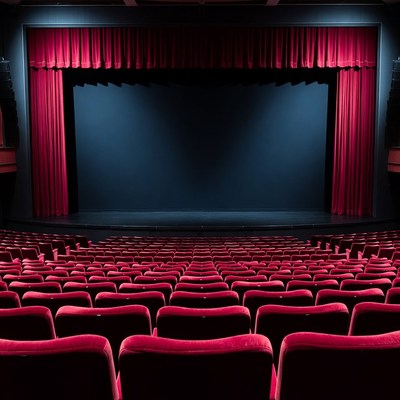 Empty Theater with Red Curtains and Seats