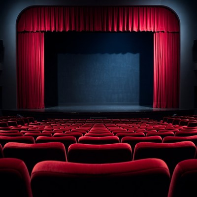 Empty Theater with Red Curtains and Seats