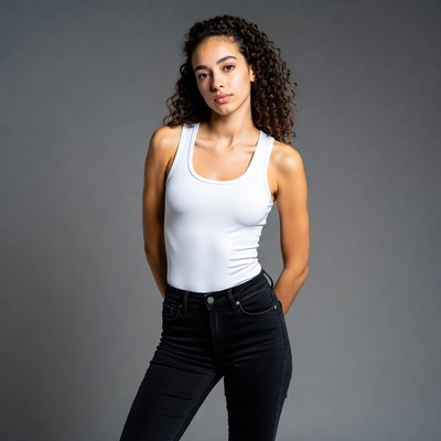 Mixed-race woman in white tank top