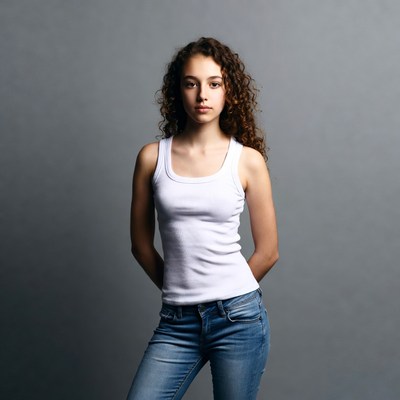 Teen girl in white tank top and jeans