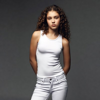 Curly-haired girl in white tank top