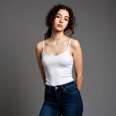 Young woman in white tank top and jeans