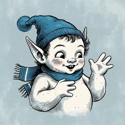Cute elf waving with blue hat