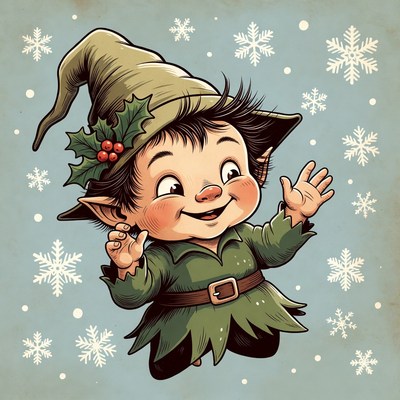 Cute Christmas Elf Waving