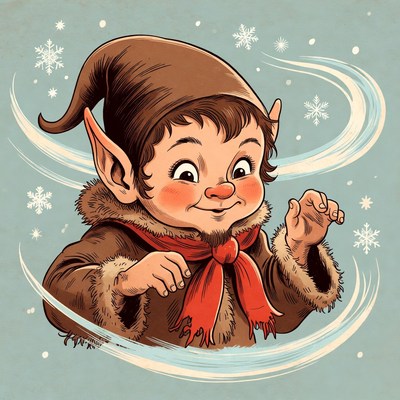 Cute Christmas Elf in Snowflakes