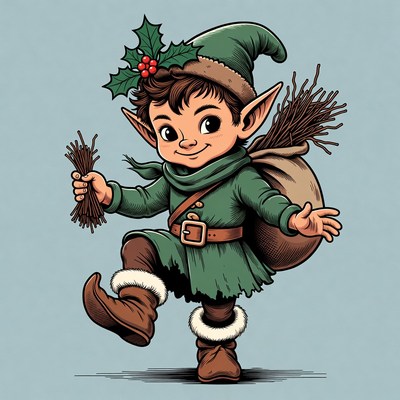 Christmas Elf Holding Broom Bundle