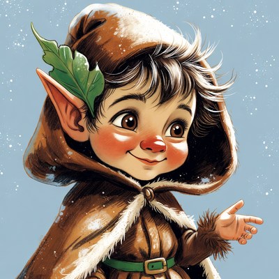 Cute elf boy in snowy hood