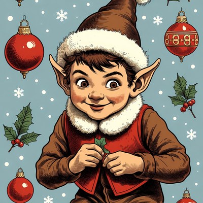 Christmas Elf Holding Holly