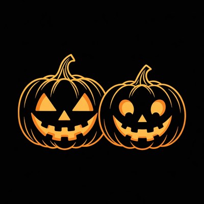 Two Jack-o-Lantern Pumpkins Smiling