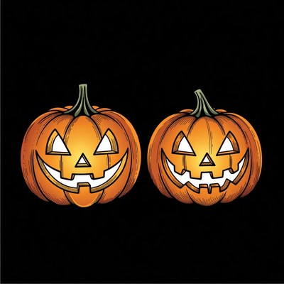 Two Jack-o-Lantern Pumpkins Illustration