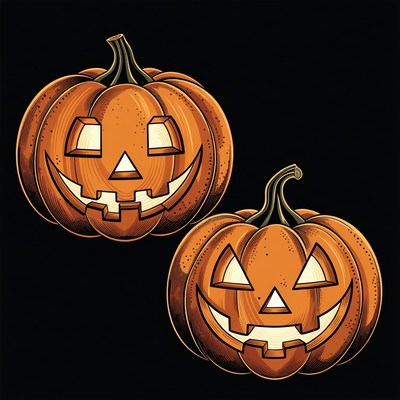Two Jack-o-Lantern Pumpkins Illustration