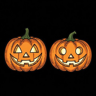 Two Smiling Jack-o-Lantern Pumpkins
