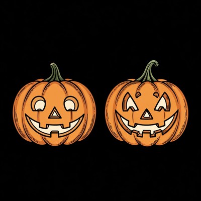 Two Smiling Jack-o-Lantern Pumpkins