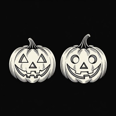 Two Jack-o-Lantern Pumpkins Illustration