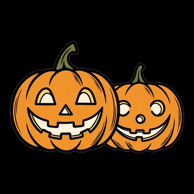 Two Jack-o-Lantern Pumpkins Illustration
