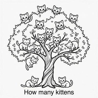 Kittens in Tree Coloring Page