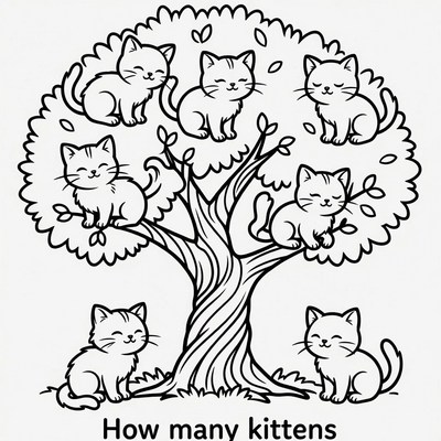 Kittens in Tree Coloring Page